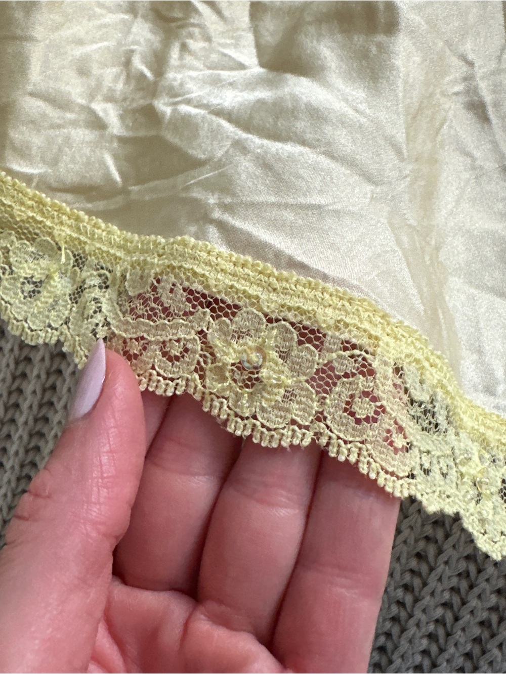 Y2K Silky Lace Trim Butter Yellow Cami Top - Picture 3 of 5